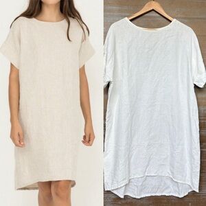 Elizabeth Suzann Georgia Dress 100% Linen Cream Laggen Look Boho Womens One Size